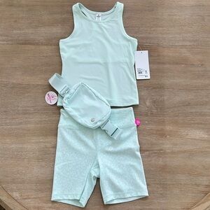 90 Degree by Reflex Girls Activewear Set Tank Biker Shorts Belt Bag medium 10